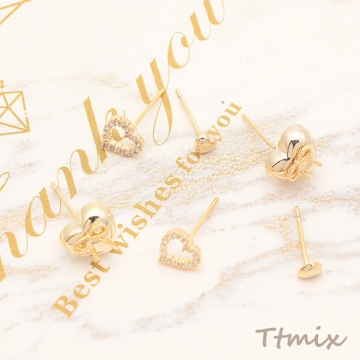 デザインピアス ハートモチーフ シンプルで使いやすい ゴールド メタルピアス スタッドピアス 全3種（1セット）