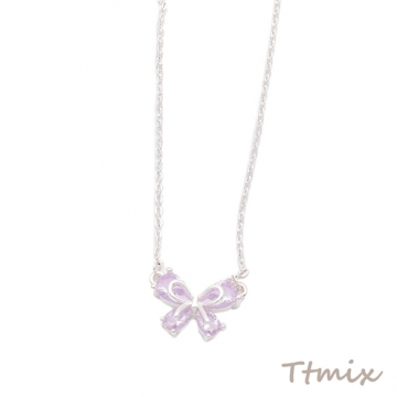 ネックレス リボン 蝶々結び パープル ストーン付き シルバーカラー 約10×14mm（1本）