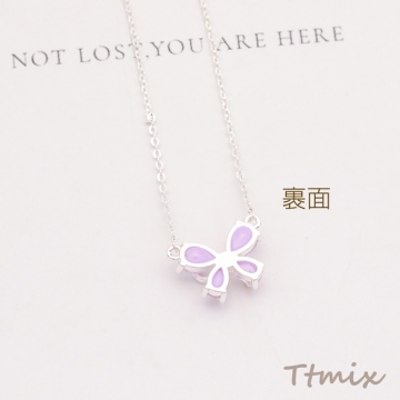 ネックレス リボン 蝶々結び パープル ストーン付き シルバーカラー 約10×14mm（1本）