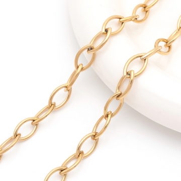 ステンレスチェーン マーキス型 ゴールドメッキ ハンドメードチェーン メタルチェーン 幅約8mm（約10cm）