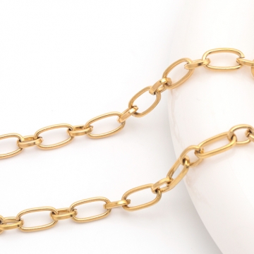 ステンレスチェーン 角あずき オーバル ゴールドメッキ ハンドメードチェーン メタルチェーン 幅約5mm（約10cm）