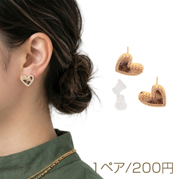 デザインピアス ヒョウ柄 レオパルド柄 ハート型 スタッドピアス メタルピアス 約12×13mm（1ペア）