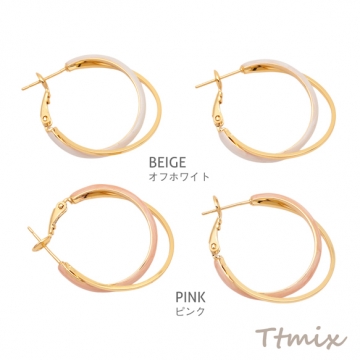 デザインピアス C字型 二重リング 二連 フープピアス メタルピアス 約27×32mm（1ペア）