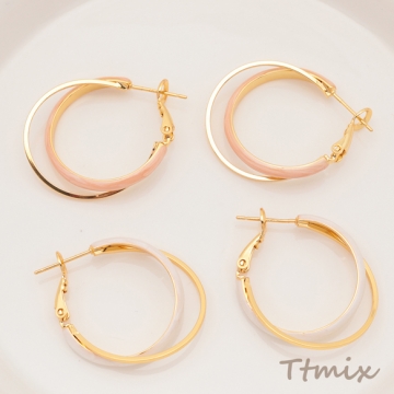 デザインピアス C字型 二重リング 二連 フープピアス メタルピアス 約27×32mm（1ペア）