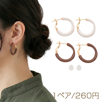 デザインピアス C字型 シンプル フープピアス メタルピアス 約22×27mm（1ペア）