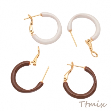 デザインピアス C字型 シンプル フープピアス メタルピアス 約22×27mm（1ペア）