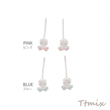 デザインピアス リボンモチーフ ストーン付き スタッドピアス メタルピアス 約4×5mm（1ペア）