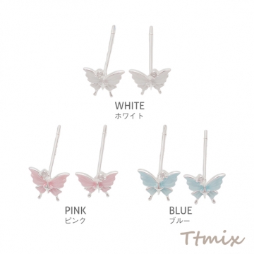 デザインピアス 蝶々 エポカラー スタッドピアス メタルピアス 約6×6mm（1ペア）