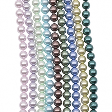 パール調ガラスビーズ 丸玉 染色カラーパール 一連ビーズ ガラスパール 全17色 約8mm（1連）