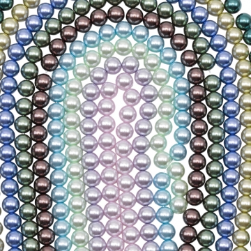 パール調ガラスビーズ 丸玉 染色カラーパール 一連ビーズ ガラスパール 全17色 約8mm（1連）