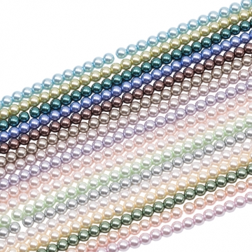 パール調ガラスビーズ 丸玉 染色カラーパール 一連ビーズ ガラスパール 全17色 約6mm（1連）