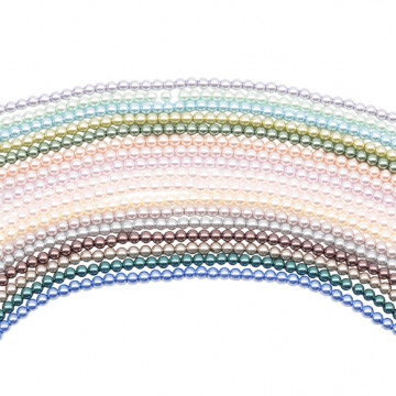 パール調ガラスビーズ 丸玉 染色カラーパール 一連ビーズ ガラスパール 全16色 約4mm（1連）