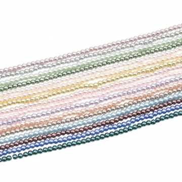 パール調ガラスビーズ 丸玉 染色カラーパール 一連ビーズ ガラスパール 全16色 約3mm（1連）