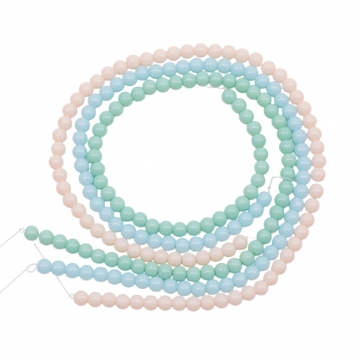 パール調ガラスビーズ 丸玉 パステルカラー 染色カラーパール 一連ビーズ ガラスパール 全3色 約6mm（1連）