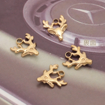 メタルチャーム 鹿モチーフ シカチャーム つのパーツ アニマルパーツ ステンレス製 カン付き 7×8mm (1 ヶ)