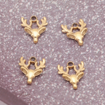 メタルチャーム 鹿モチーフ シカチャーム つのパーツ アニマルパーツ ステンレス製 カン付き 7×8mm (1 ヶ)