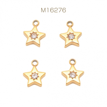 メタルチャーム 星モチーフ ジルコニア付き星チャーム スターパーツ  ステンレス製 カン付き 6×8mm (1 ヶ)