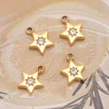 メタルチャーム 星モチーフ ジルコニア付き星チャーム スターパーツ  ステンレス製 カン付き 6×8mm (1 ヶ)