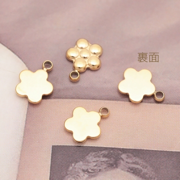 メタルチャーム ぷっくり花パーツ フラワーチャーム 五花弁パーツ ステンレス製 カン付き 6×8mm (1 ヶ)