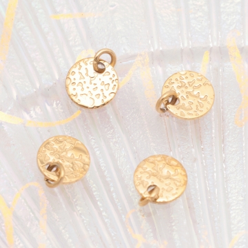 メタルチャーム ハンマード加工 円形パーツ 丸型チャーム ステンレス製 カン付き 直径約 6mm (2 ヶ)