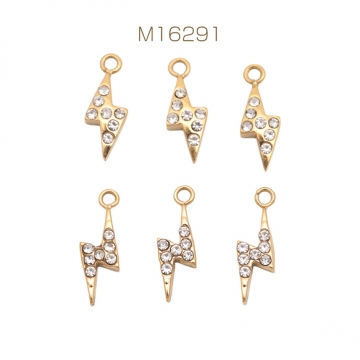 メタルチャーム 稲妻モチーフ ジルコニア付きチャーム 稲妻パーツ 雷チャーム ステンレス製 カン付き 4×11mm (1 ヶ)