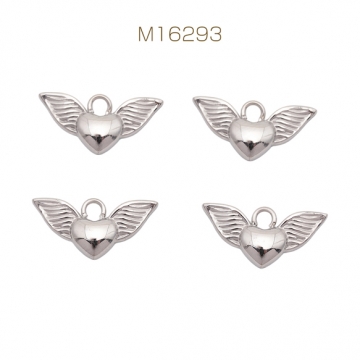メタルチャーム ハート羽根モチーフ エンジェルパーツ 天使の羽根チャーム ステンレス製 カン付き 12×20mm (1 ヶ)