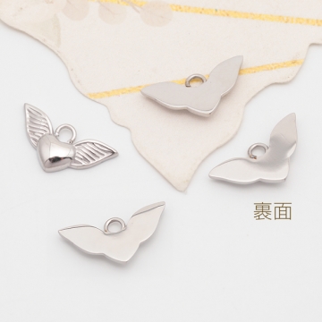 メタルチャーム ハート羽根モチーフ エンジェルパーツ 天使の羽根チャーム ステンレス製 カン付き 12×20mm (1 ヶ)