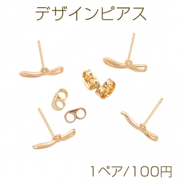 リボン 蝶々結び カン付き スタッドピアス メタルピアス 約4×14mm（ 1ペア）