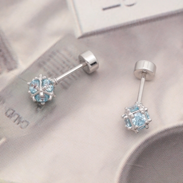 バーベルピアス 立体 キューブ ストーン付き ステンレス製 メッキ加工 デザインピアス 約5mm（ 1ペア）