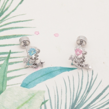 バーベルピアス ハート＆チェーン ステンレス製 メッキ加工 デザインピアス 約6×10mm（ 1ペア）