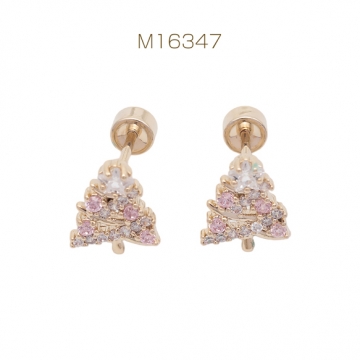 バーベルピアス クリスマスツリー ラインストーン ステンレス製 メッキ加工 デザインピアス 約8×10mm（1ペア）