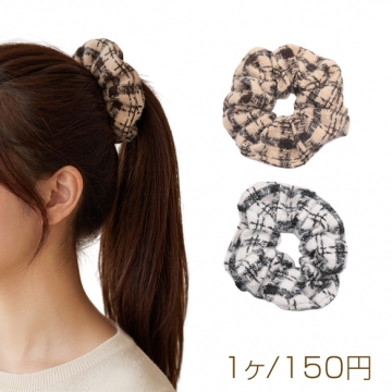 シュシュ チェック模様 くしゅくしゅ 髪飾り 髪留め ヘアゴム ヘアアクセサリー 約10cm（1ヶ）