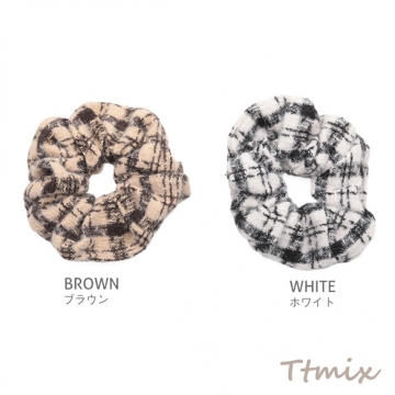 シュシュ チェック模様 くしゅくしゅ 髪飾り 髪留め ヘアゴム ヘアアクセサリー 約10cm（1ヶ）