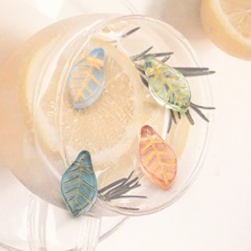 ガラスビーズ 葉っぱ リーフ アンティーク風 くすみカラー 横穴 約6×12mm（20ヶ）