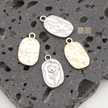 メタルプレートチャーム 不規則オーバル チューリップ フラワー お花 カメオ風チャーム 約12×20mm（4ヶ）