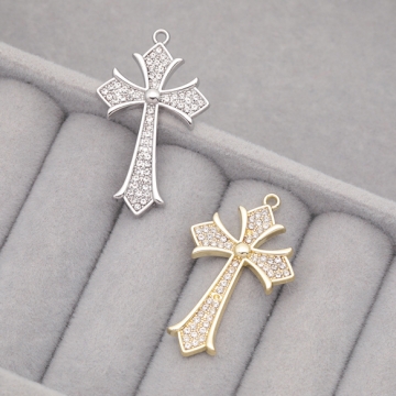 クロスチャーム 十字架 ラインストーン付き メタルチャーム 約21×35mm（1ヶ）