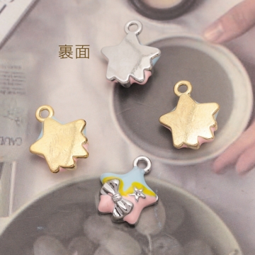 星チャーム リボン マーブルカラー 宇宙チャーム エポチャーム メタルチャーム 約12×15mm（2ヶ）