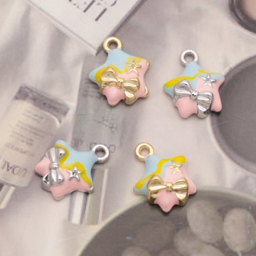 星チャーム リボン マーブルカラー 宇宙チャーム エポチャーム メタルチャーム 約12×15mm（2ヶ）