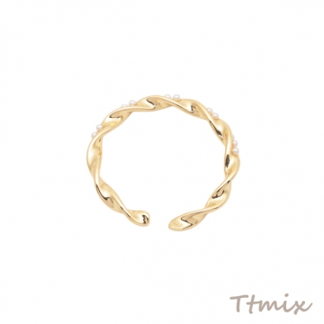 デザインリング パール付き ツイスト ひねりリング メタルリング オープンリング 内径約16mm外径約22mm（1個）