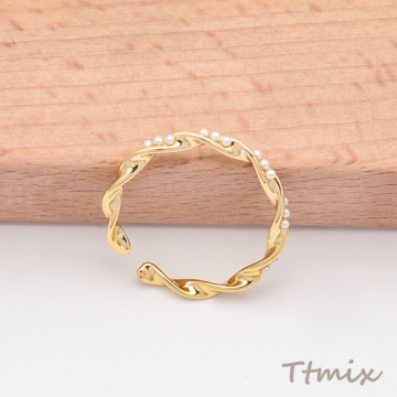 デザインリング パール付き ツイスト ひねりリング メタルリング オープンリング 内径約16mm外径約22mm（1個）