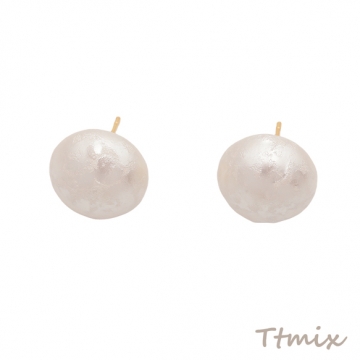 デザインピアス ABSパール ドーム型 半円 表面加工 メタルピアス スタッドピアス 約16mm（1ペア）