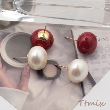 デザインピアス ABSパール/飴玉 落ち着いたカラー エレガント メタルピアス スタッドピアス 約16mm（1ペア）