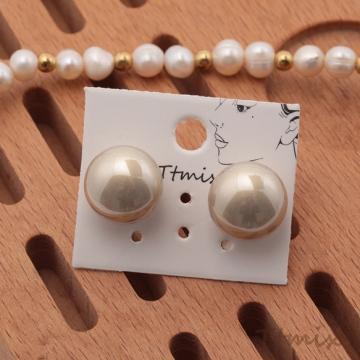 デザインピアス ABSパール シャンパンカラー エレガント メタルピアス スタッドピアス  約14mm（1ペア）