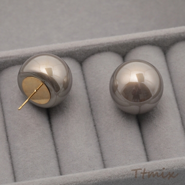 デザインピアス ABSパール 落ち着いたカラー エレガント メタルピアス スタッドピアス 約20mm（1ペア）