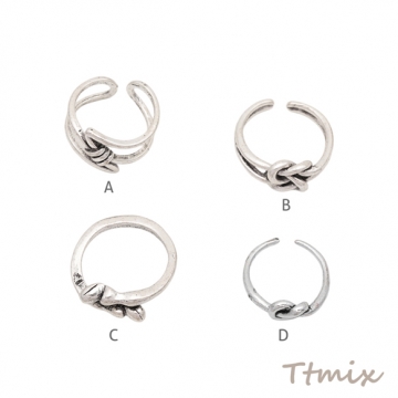 デザインリング 結び目モチーフ ヴィンテージ風 アンティークシルバー メタルリング オープンリング 全4種（1個）