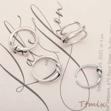 デザインリング 結び目モチーフ ヴィンテージ風 アンティークシルバー メタルリング オープンリング 全4種（1個）