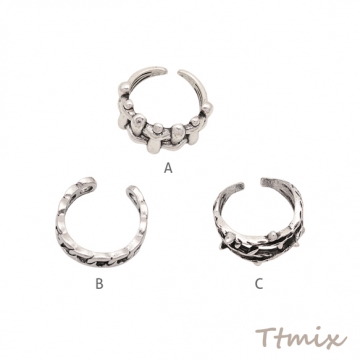デザインリング 透かし風 ワイルド ヴィンテージ風 アンティークシルバー メタルリング オープンリング 全3種（1個）