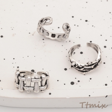 デザインリング 透かし風 ワイルド ヴィンテージ風 アンティークシルバー メタルリング オープンリング 全3種（1個）