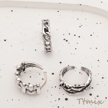 デザインリング 透かし風 ワイルド ヴィンテージ風 アンティークシルバー メタルリング オープンリング 全3種（1個）