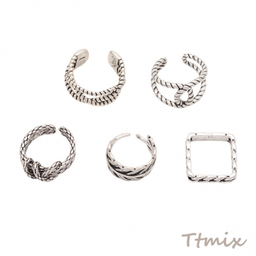 デザインリング ツイスト ヴィンテージ風 アンティークシルバー メタルリング オープンリング 全5種（1個）